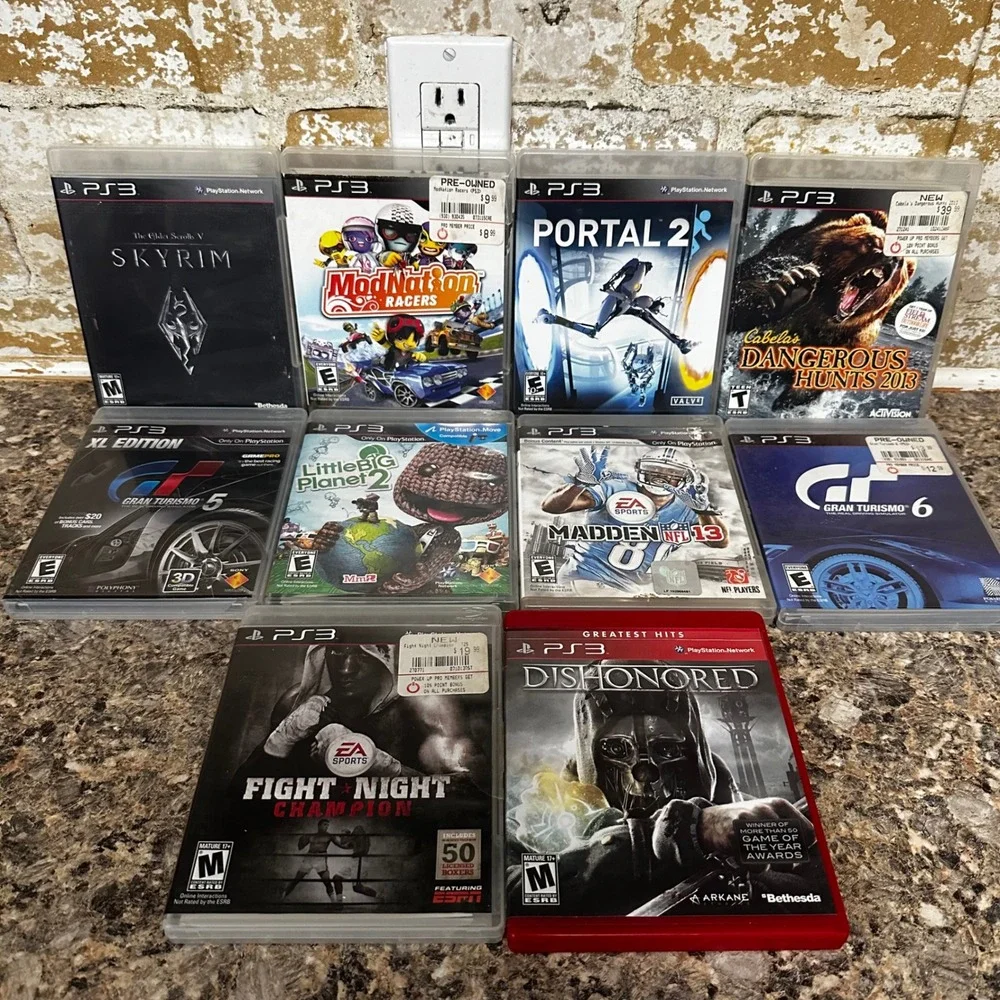 Sony PS3 Video Game Lot 10 Games Skyrim Portal 2 GT6 Good Bundle Mixed